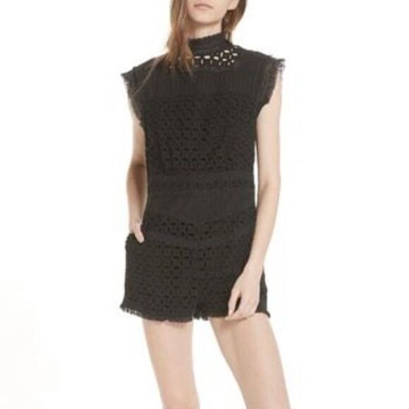 Free People Pants - Free People Victoria Women’s 4 Black Eyelet Lace One Piece Mini Romper Pockets